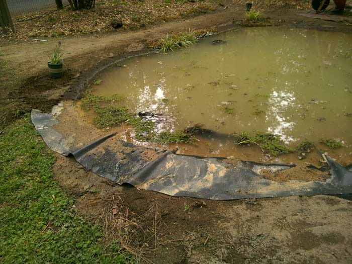 Pond liner before covering edge